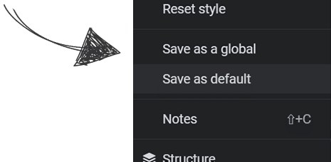 Right Click Elementor menu, Save As Default Highlighted